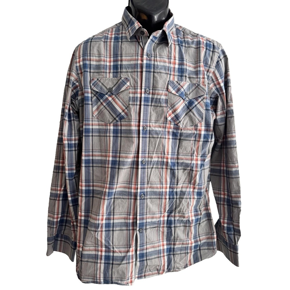 Banana Republic Shirt Mens LT Gray Plaid Long Sleeve Tall Button-Up Casual - Picture 1 of 8